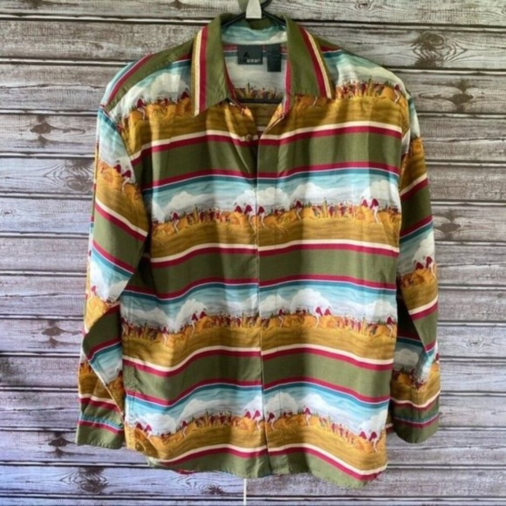 Vintage Lizwear Equestrian Long-Sleeved Button-Down Top Sz S Horse Shoulder Pads